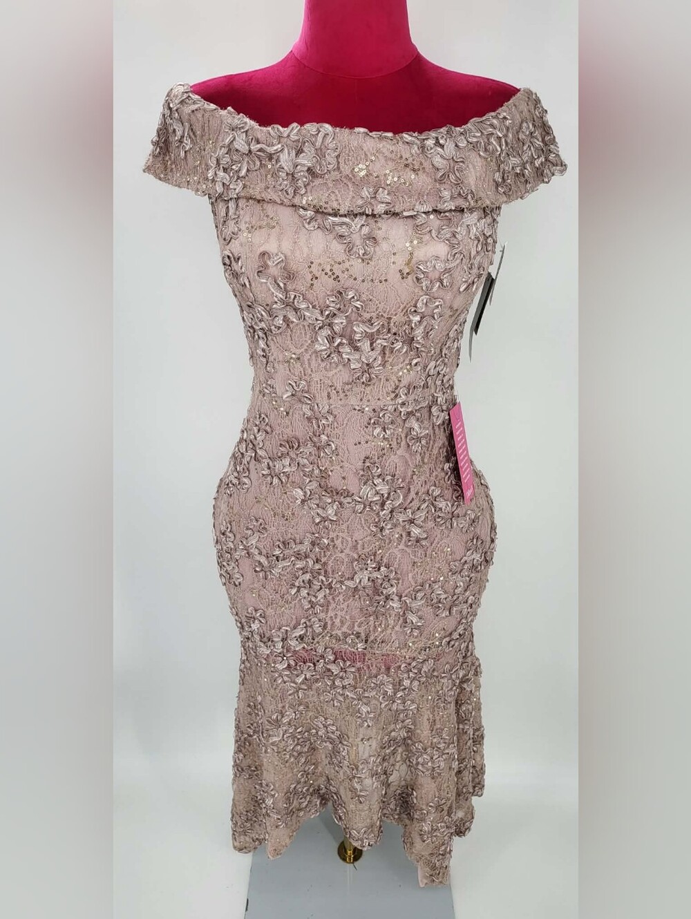 Xscape Dusty Rose Off-Shoulder Embroidered Strapless Dress